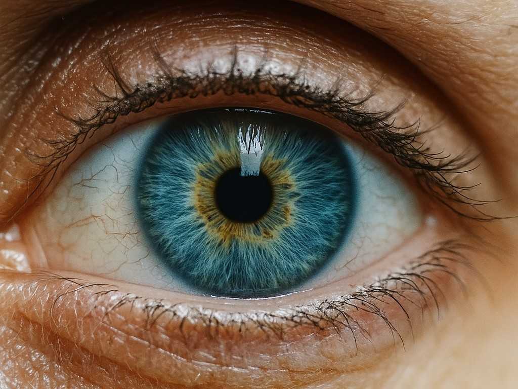 Die Iris als Wegweiser – Ernährungstherapie gezielt abgestimmt auf rheumatische Belastungen Blau-grüne Iris mit feinen Strukturen – Hinweis auf individuelle Stoffwechselmuster in der Irisdiagnose bei Rheuma