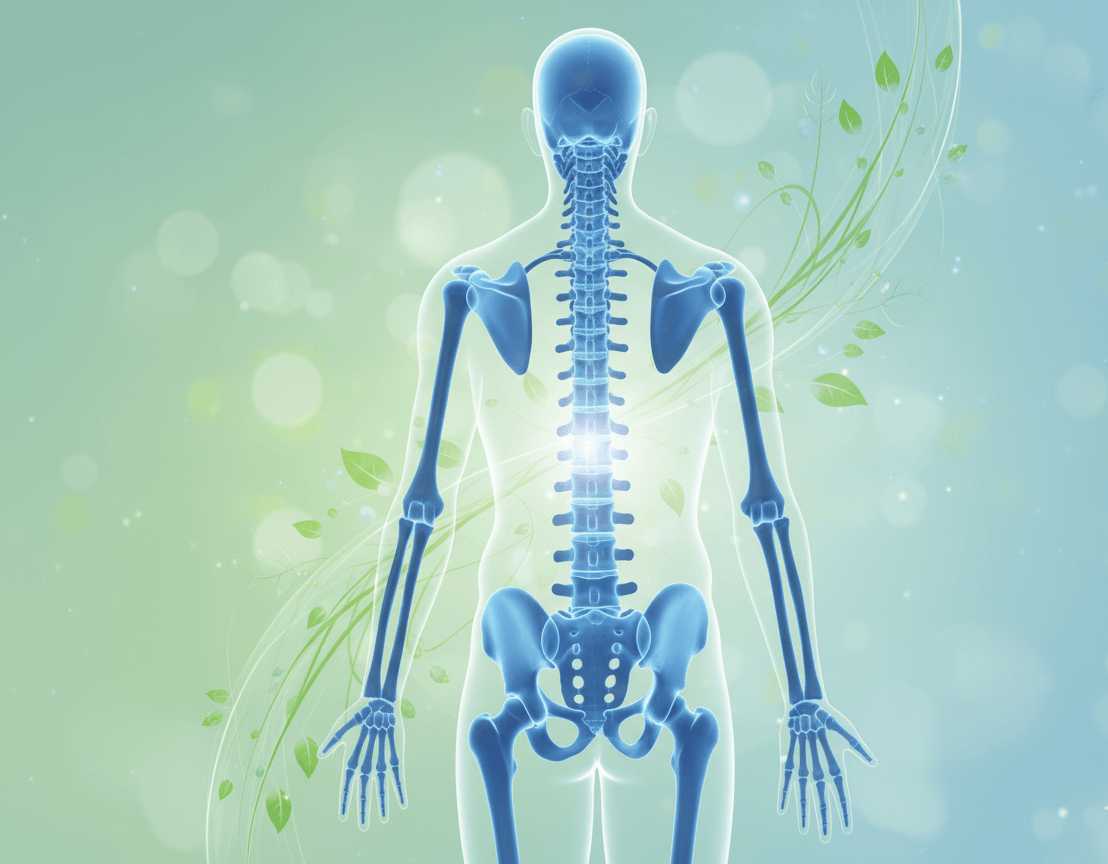 Detailansicht der Lendenwirbelsäule mit Bandscheiben und leuchtendem Regenerationspunkt