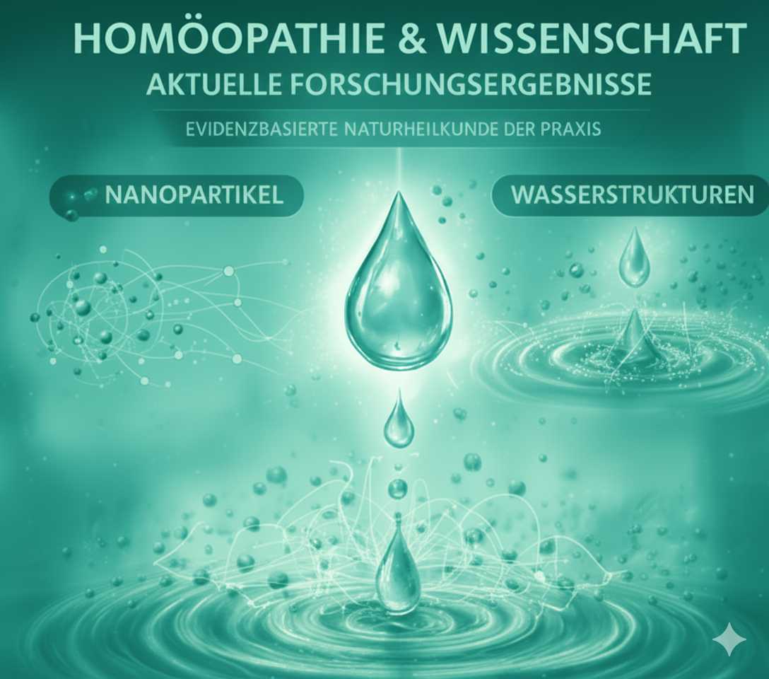Illustration zur Verbindung von Homöopathie und Wissenschaft, die die Konzepte 