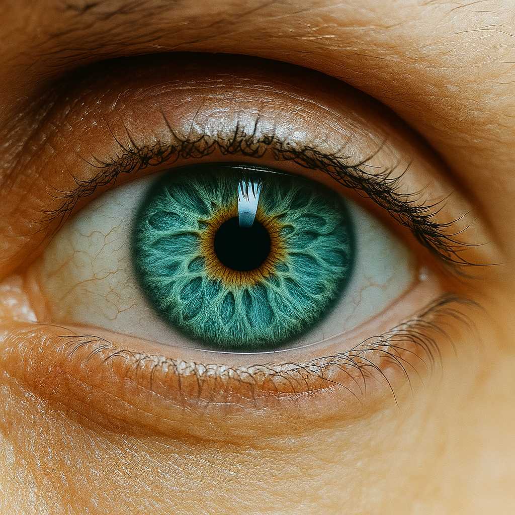 Feinstruktur der Iris in türkis-grüner Farbschattierung für die naturheilkundliche Befundung